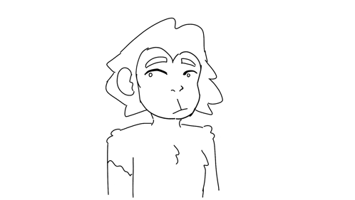 a black and white drawing of a monkey with a sad look on his face .