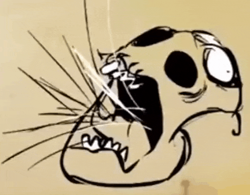 a drawing of a skull with its mouth open and teeth showing .
