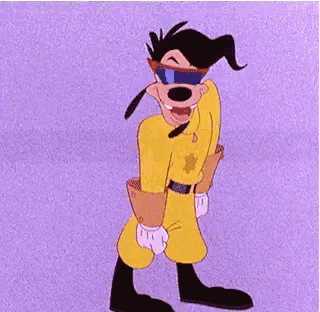 goofy from mickey mouse is wearing sunglasses and a yellow costume .