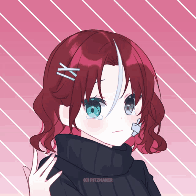 a drawing of a girl with red hair and blue eyes has the watermark pitzmaker
