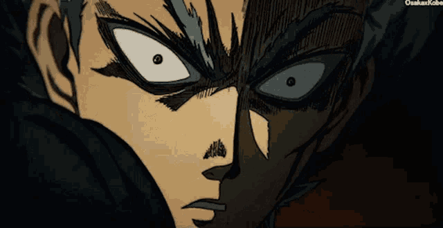 a close up of a cartoon character 's face with a black background