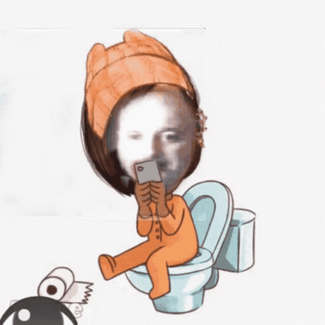 a cartoon of a person sitting on a toilet holding a cell phone