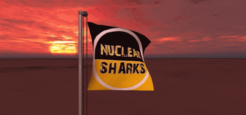 a flag that says nuclear sharks is flying in the wind