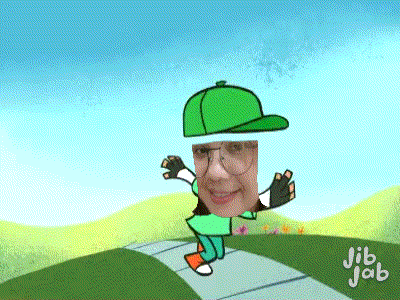 a cartoon of a man with glasses and a green hat with jib jab written on the bottom right