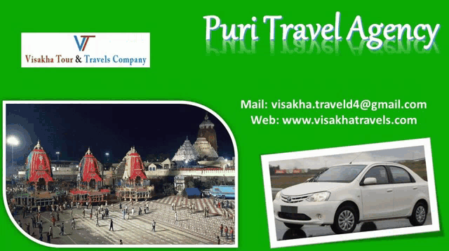 an advertisement for puri travel agency has a picture of a car