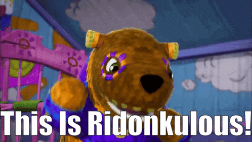 a stuffed animal in a crib with the words " this is ridonkulous "
