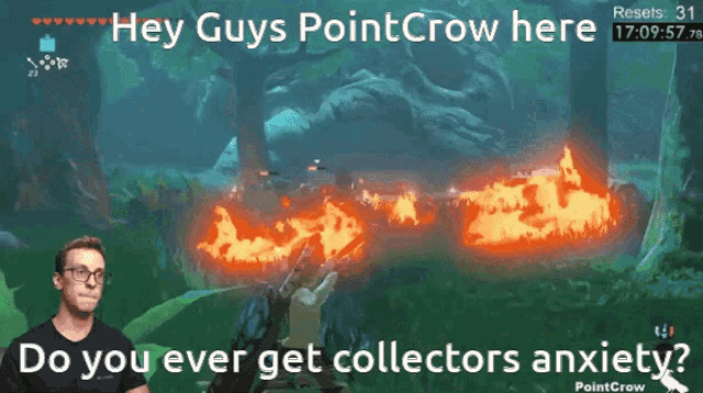 a screenshot of a video game with the words hey guys pointcrow here do you ever get collectors anxiety