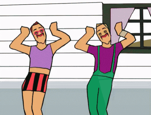 a cartoon of two men wearing masks and overalls
