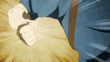 a cartoon drawing of a person 's fist with a yellow background