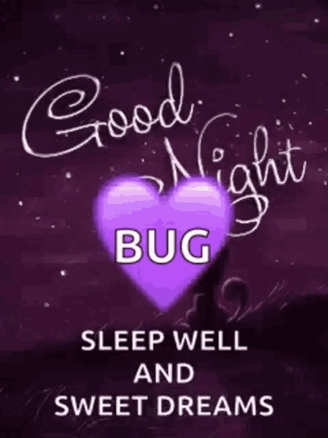 a purple heart with the words `` good night bug sleep well and sweet dreams ''