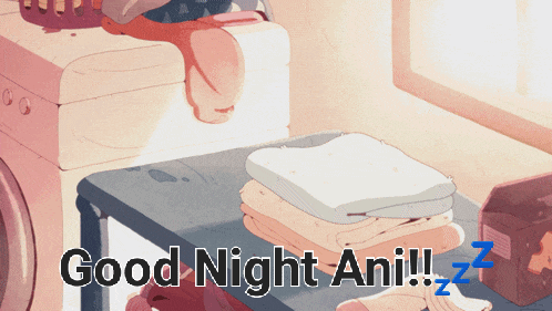 a stack of towels sits on a table with the words good night ani written on it