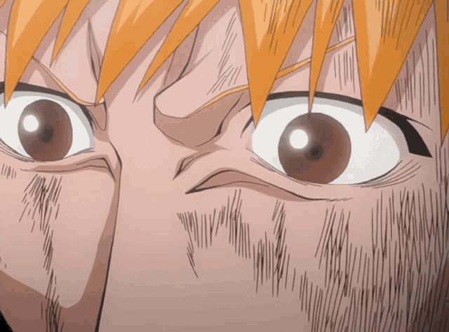 a close up of a cartoon character 's face with a white eye