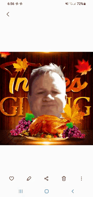 a picture of a man with a turkey and the words thanksgiving