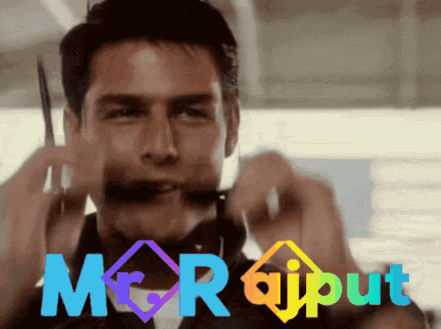 a close up of a man 's face with the words mr rajput in the background