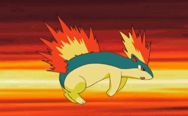a cartoon drawing of a pokemon with flames coming out of it 's tail