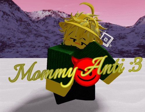 a cartoon character holding a red heart with the words mommy anti 3 on the bottom