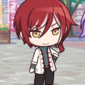 a cartoon character with red hair and yellow eyes is standing on a sidewalk in a video game .