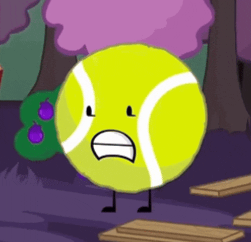 a cartoon of a tennis ball with a face and arms and legs