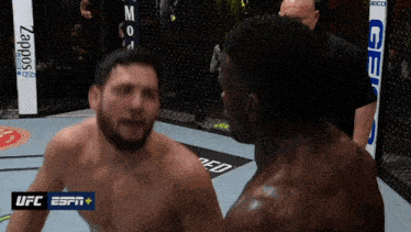 two men in a boxing ring with the ufc espn logo visible