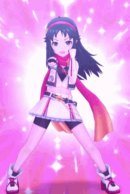 a girl with long black hair and a scarf around her neck