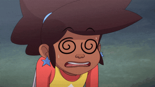 a cartoon character has a swirl in her eyes