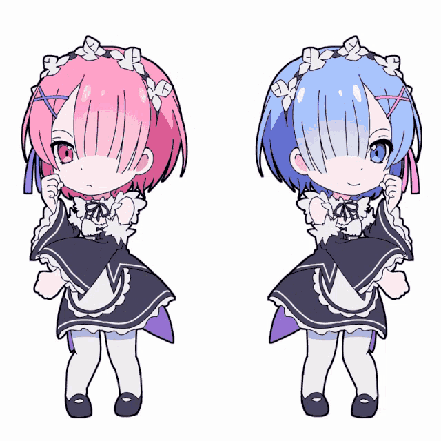 a drawing of a girl with pink hair and a girl with blue hair
