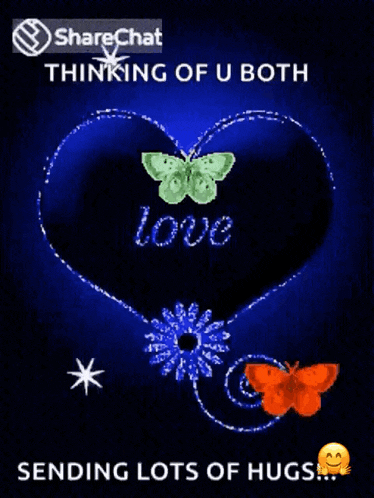 a blue heart with the word love on it and a butterfly