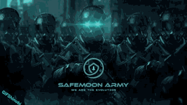 a poster for the safemoon army shows a group of soldiers holding guns