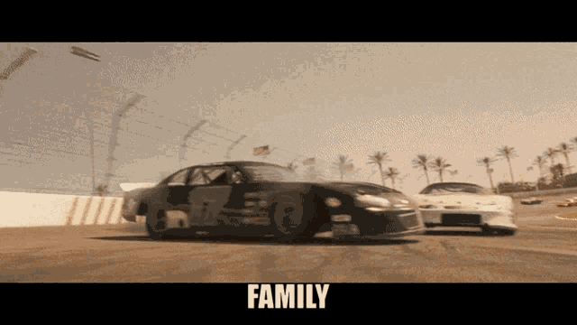 a picture of a race car with the word family on it