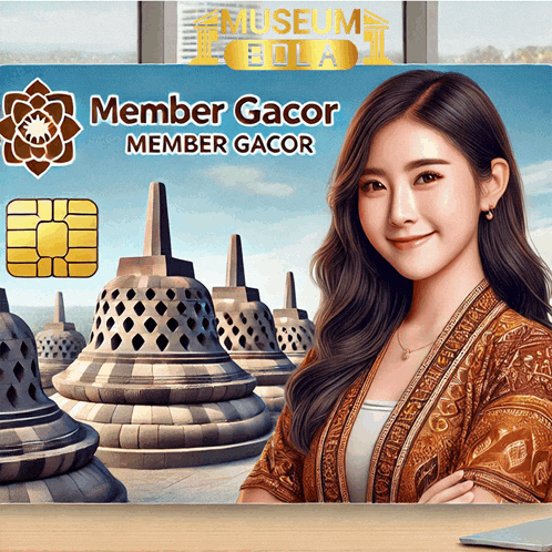 a woman stands in front of a poster that says member gacor