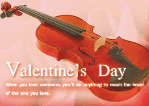 valentine 's day greeting card with a violin and a quote