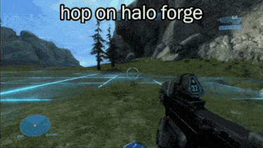 a video game with the words hop on halo forge