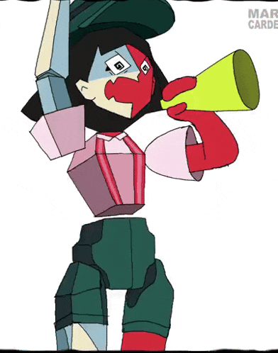 a cartoon drawing of a robot holding a megaphone with the name mar carde on the bottom right