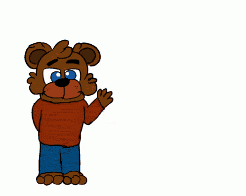 a brown teddy bear wearing a red sweater and blue jeans is waving .