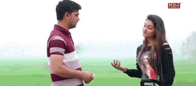 a man and a woman are standing in a field with a ndj logo on the bottom right