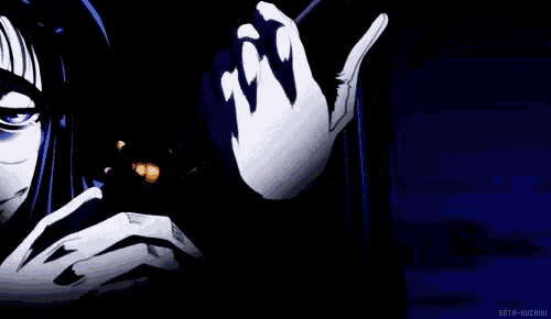 a drawing of a person covering their face with their hands with the letters srtr-kuchiki on the bottom right