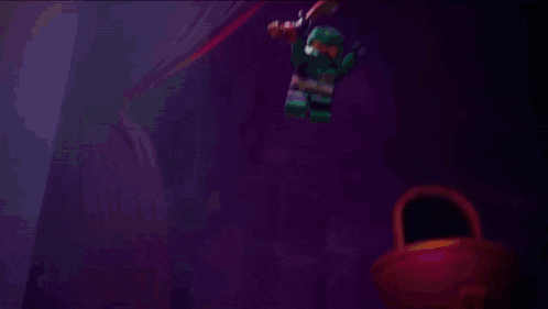 a cartoon character is standing in front of a bird cage with a green light coming out of his chest