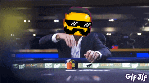 a gif of a man playing poker with a pixelated face on his face