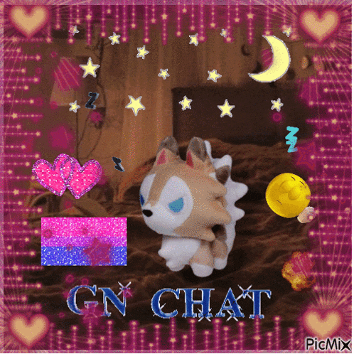 a picture of a stuffed animal with gn chat written on it