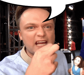 a man with a speech bubble above his head making a funny face