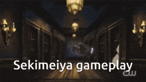 a cartoon of a woman running in a hallway with the words " sekimeiya gameplay " written above her