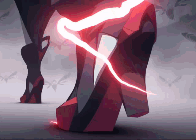 a pair of red high heels with a light coming out of the side