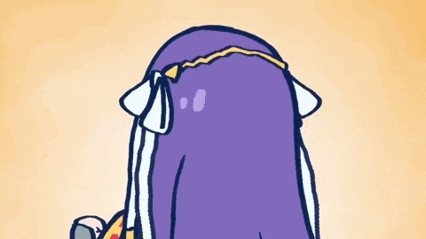 a cartoon of a girl with purple hair making a face