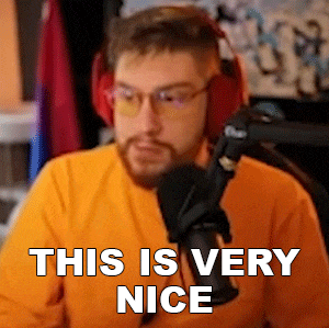 a man wearing headphones and glasses is sitting in front of a microphone with the words this is very nice below him
