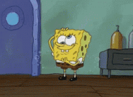 a cartoon of spongebob squarepants standing in front of a door