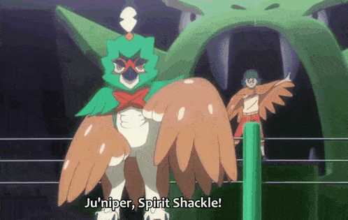 a cartoon of an owl with the words juniper spirit shackle written on the bottom