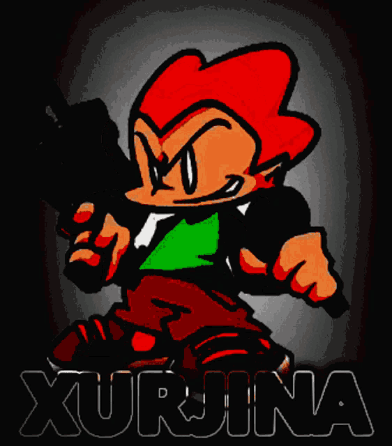 a cartoon character is holding a gun with the name xurjina written below him