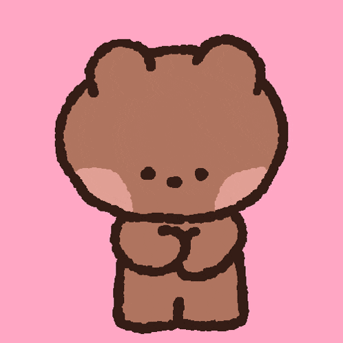 a brown teddy bear is surrounded by pink hearts