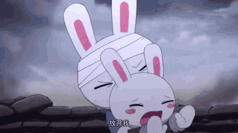 a cartoon rabbit with a bandage on its head is holding another rabbit
