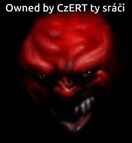 a picture of a red monster with a caption that says " owned by czert ty sraci "